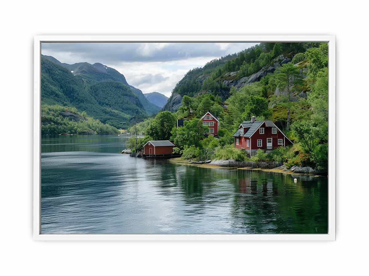Lake Side Home Canvas Art Print-5