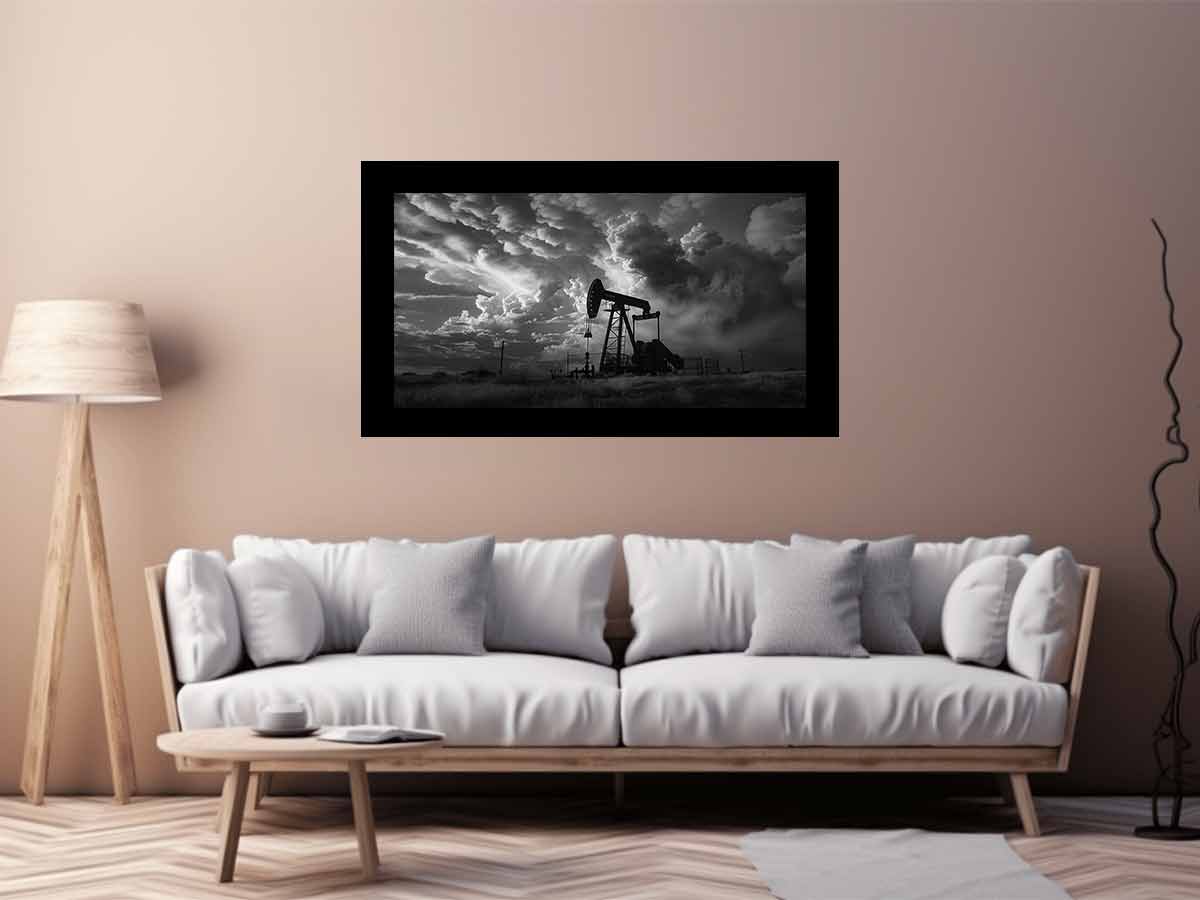 Oil Pump balck & white Photography  Canvas Art Print-2