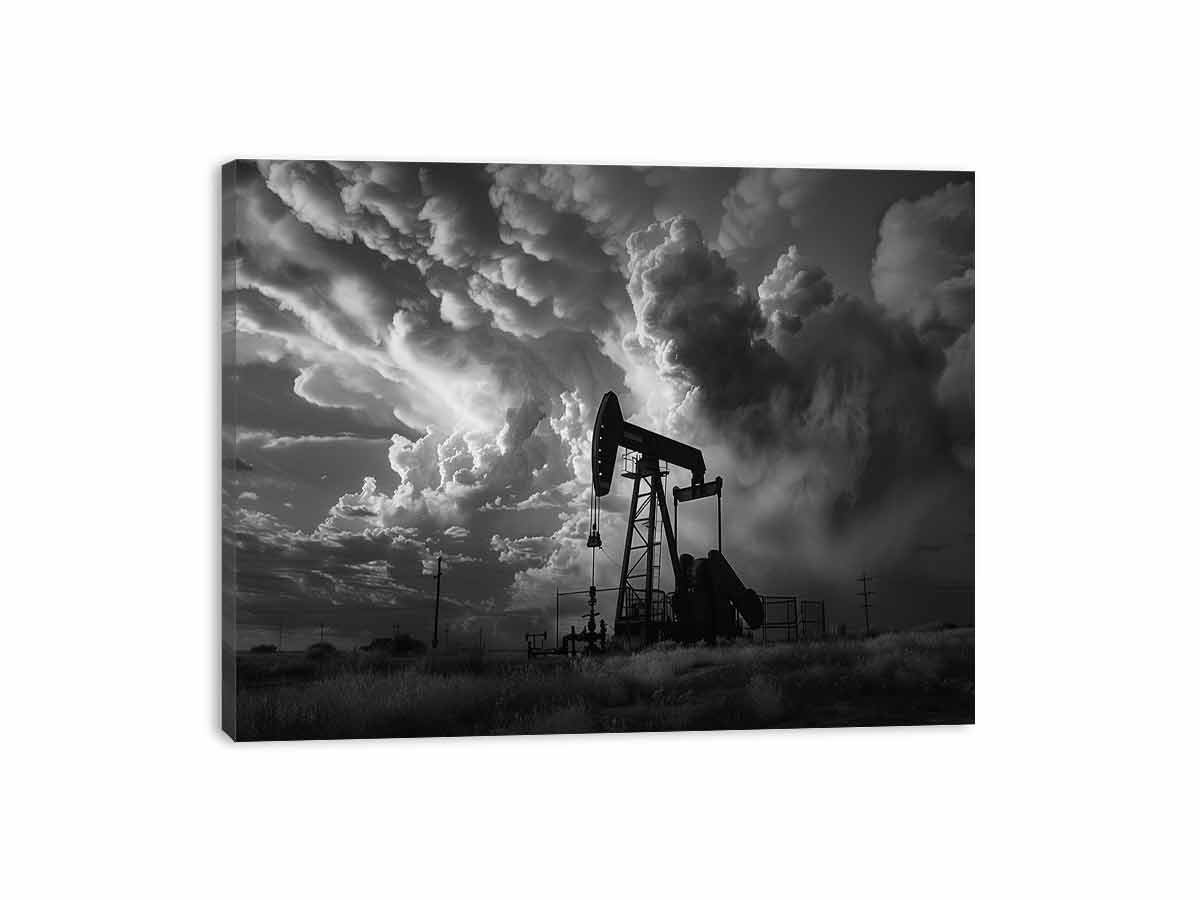 Oil Pump balck & white Photography  Canvas Art Print-3