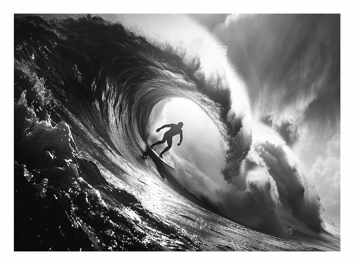 Surfer Canvas Art Print Black white Photography-0
