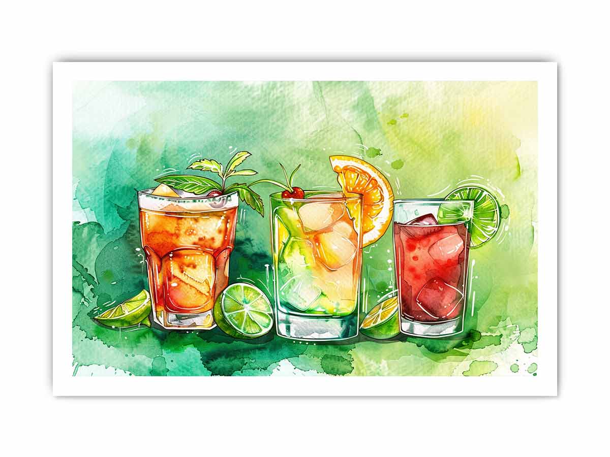 Summar Cocktails watercolor Canvas Art Print-8