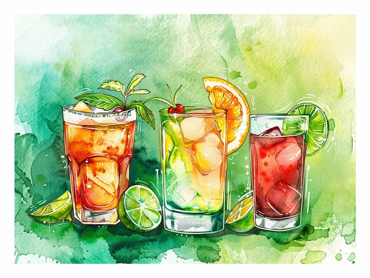Summar Cocktails watercolor Canvas Art Print-0