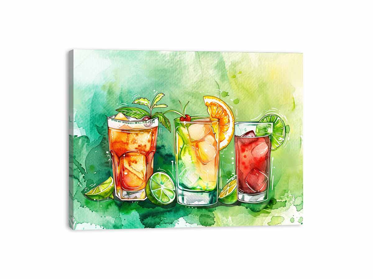 Summar Cocktails watercolor Canvas Art Print-3