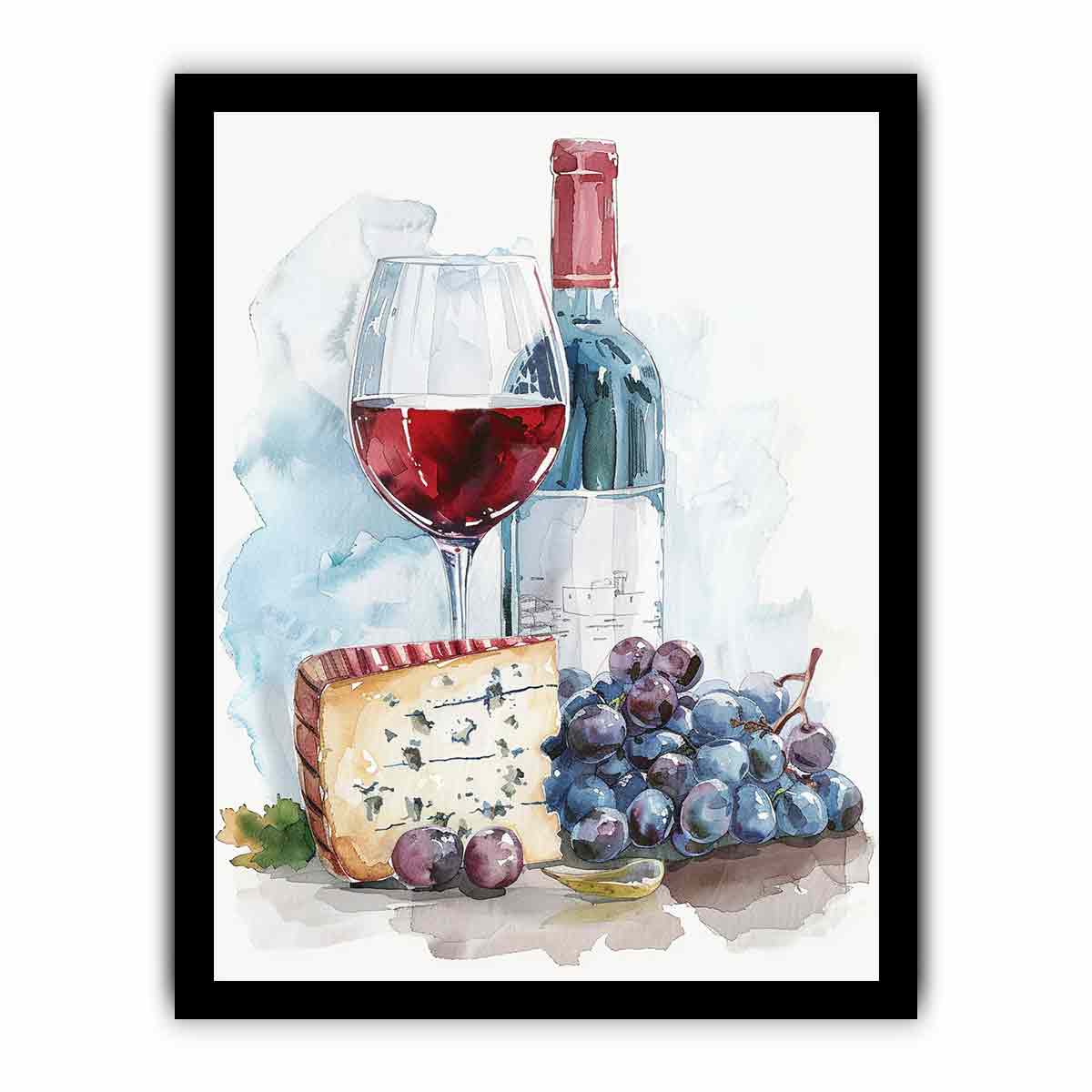 Wine Platter  Watercolor  Canvas paintng Print-7