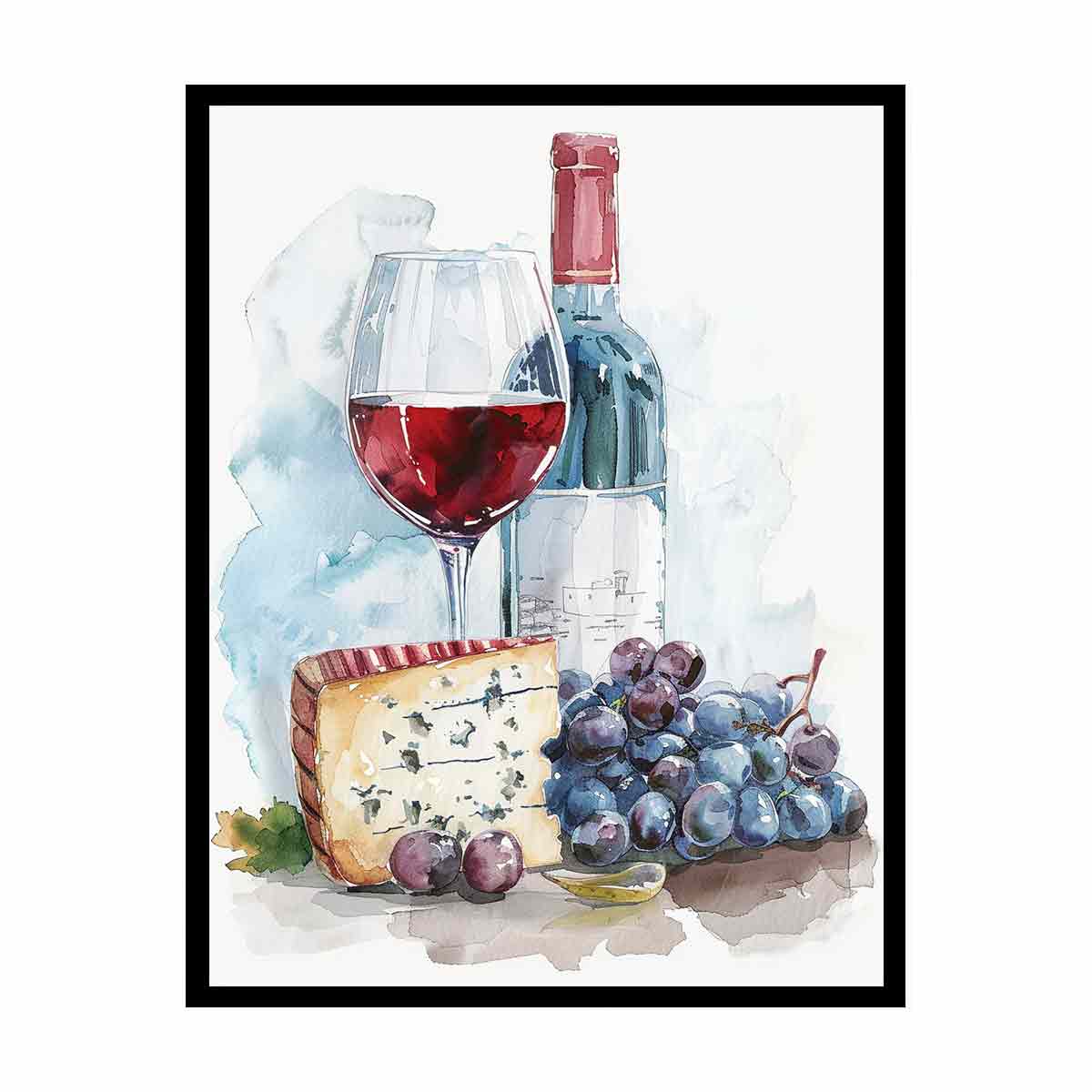 Wine Platter  Watercolor  Canvas paintng Print-4