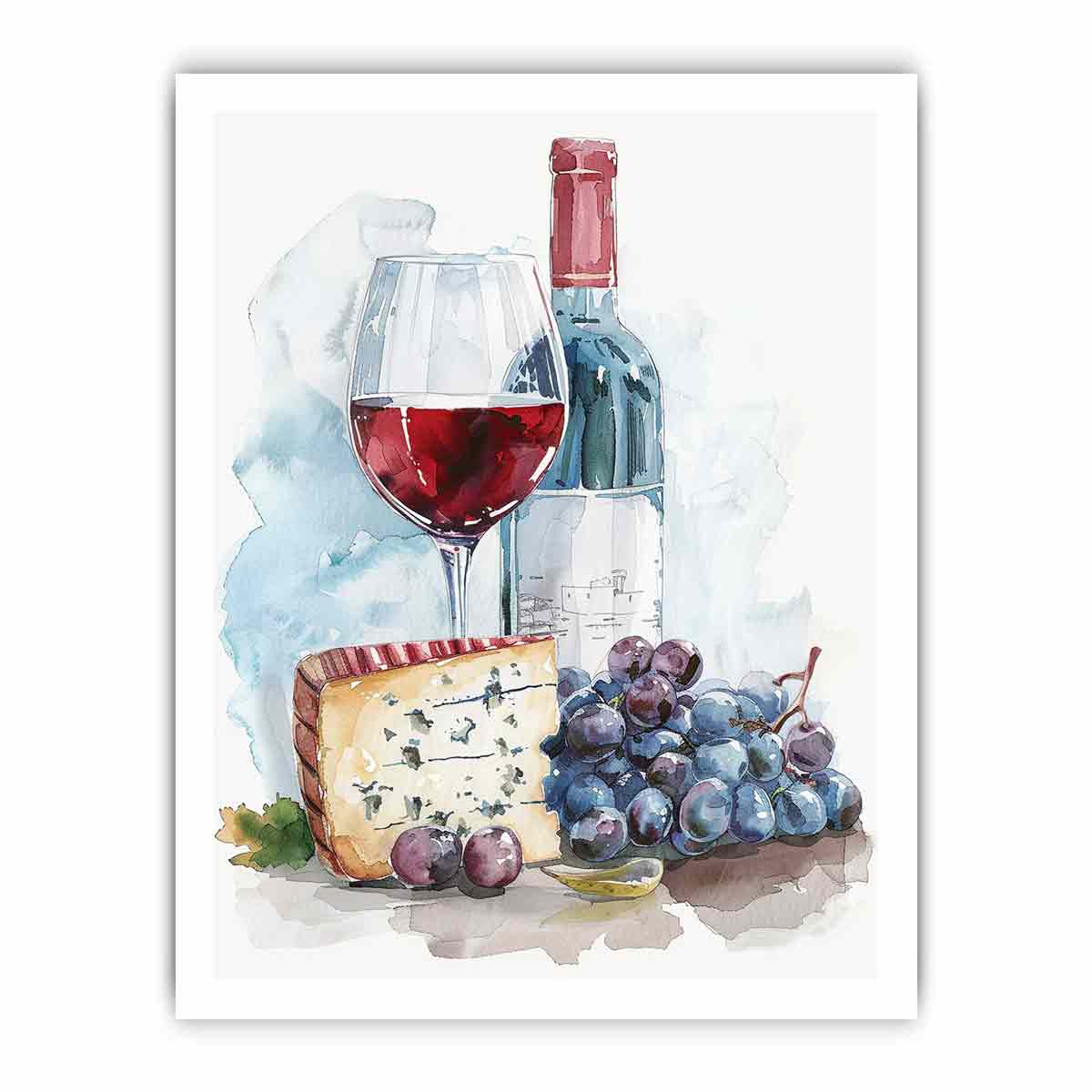 Wine Platter  Watercolor  Canvas paintng Print-8