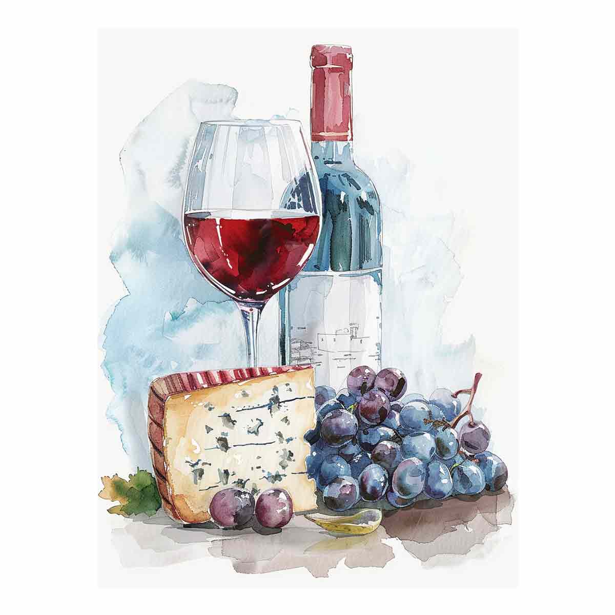 Wine Platter  Watercolor  Canvas paintng Print-0