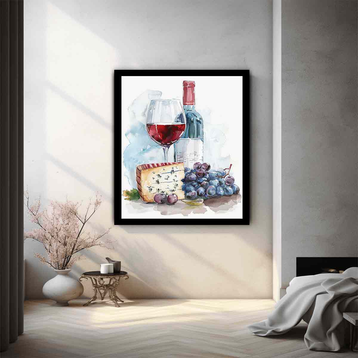 Wine Platter  Watercolor  Canvas paintng Print-1