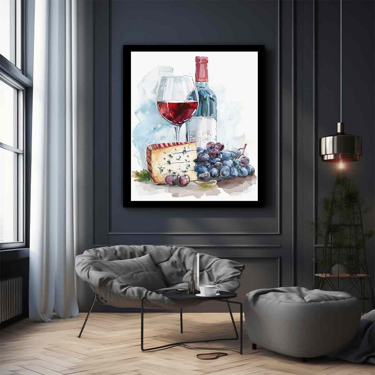 Wine Platter  Watercolor  Canvas paintng Print-2