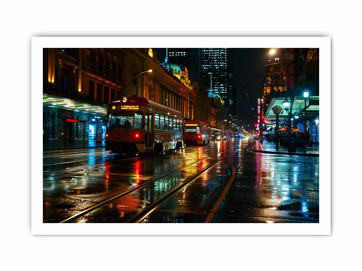 Melbourne  Street Night Canvas painting  Print-8
