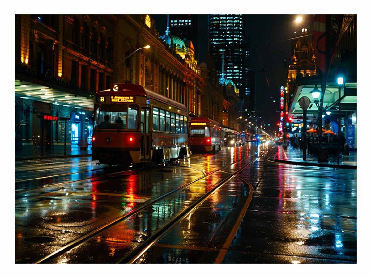 Melbourne  Street Night Canvas painting  Print-0