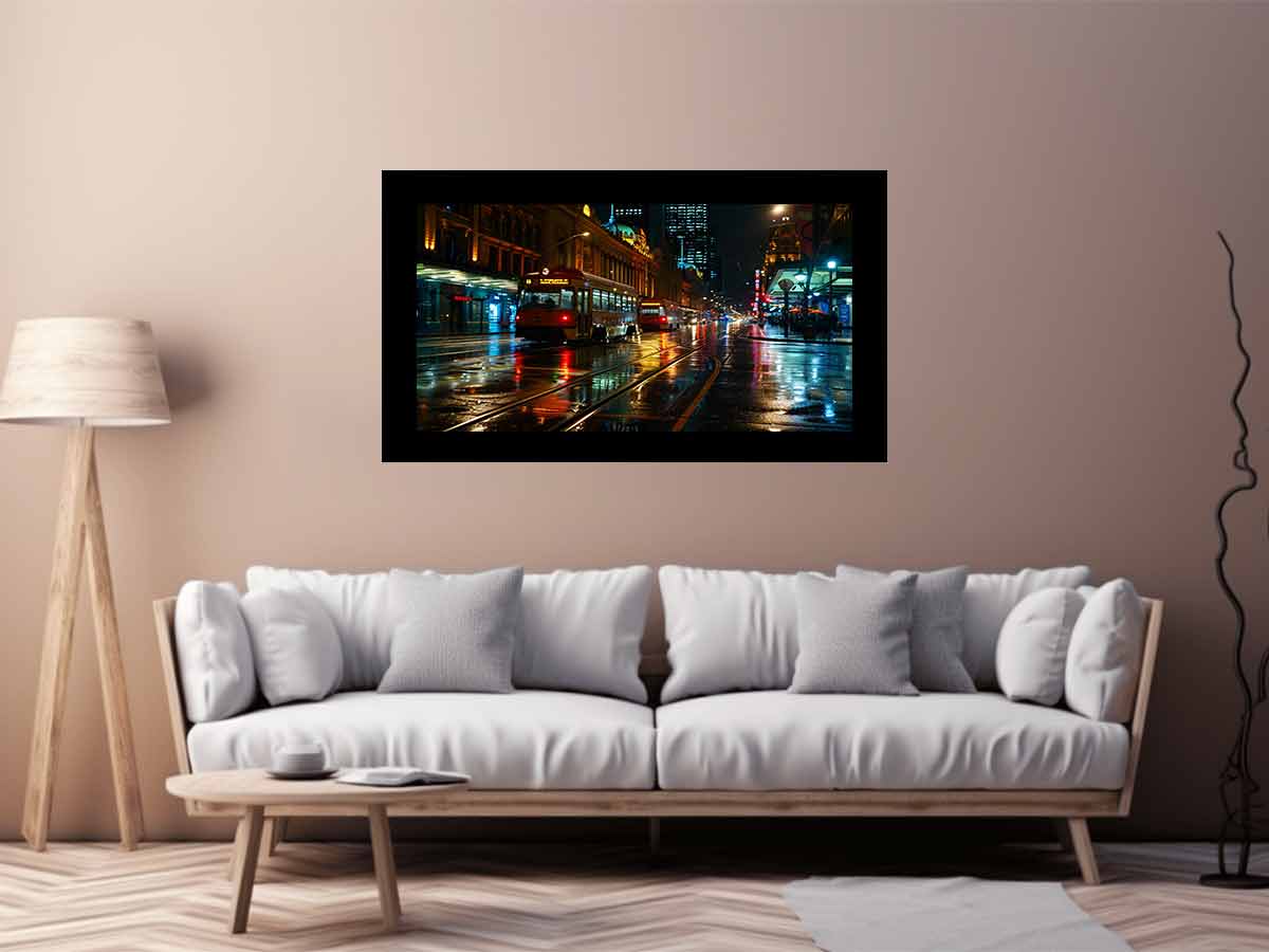 Melbourne  Street Night Canvas painting  Print-2