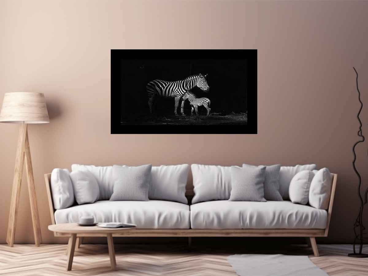Zebra Mum & Baby black white Photography  Canvas Art Print-2