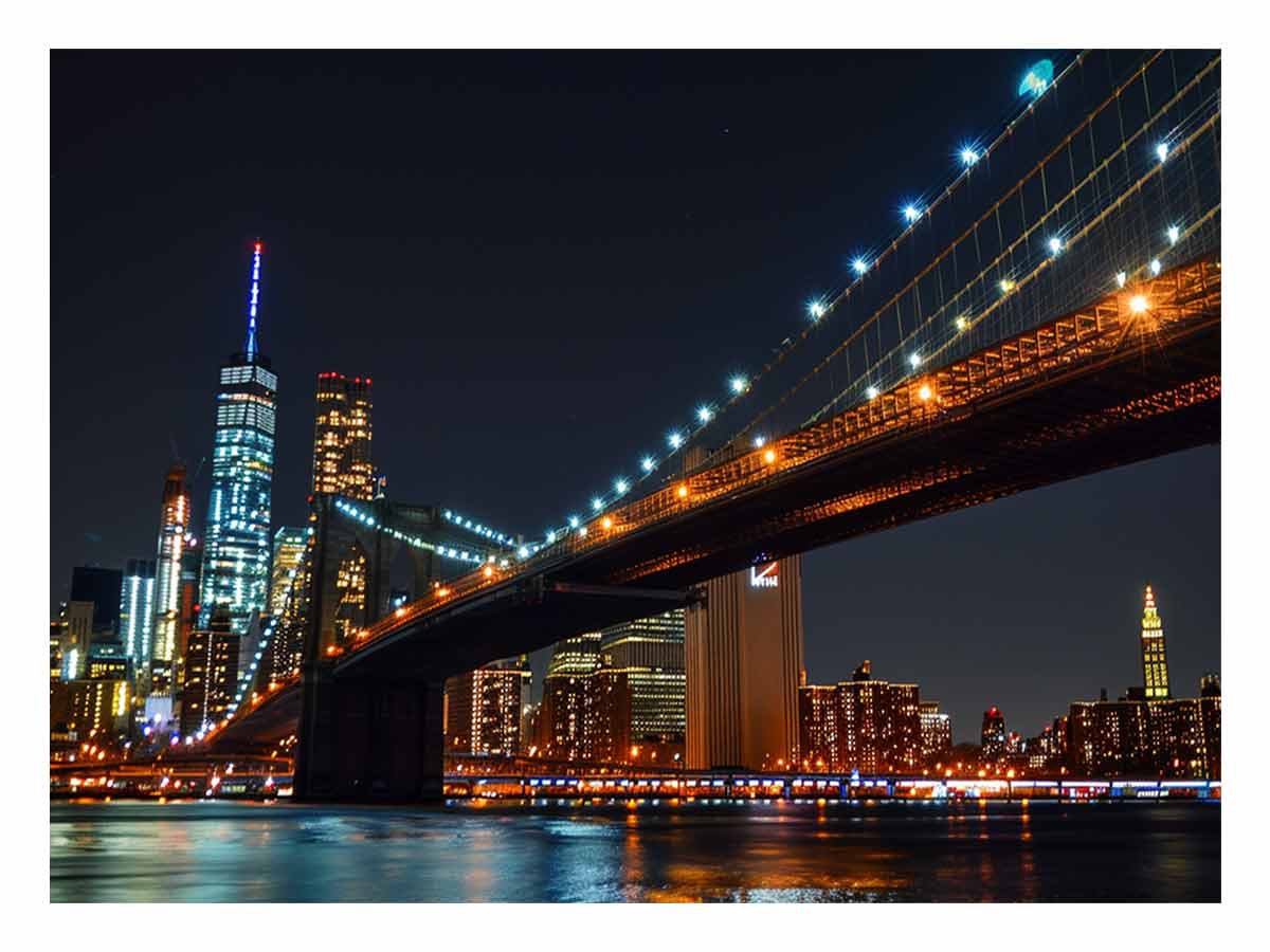 Brooklyn Bridget Night Canvas Art Print-0