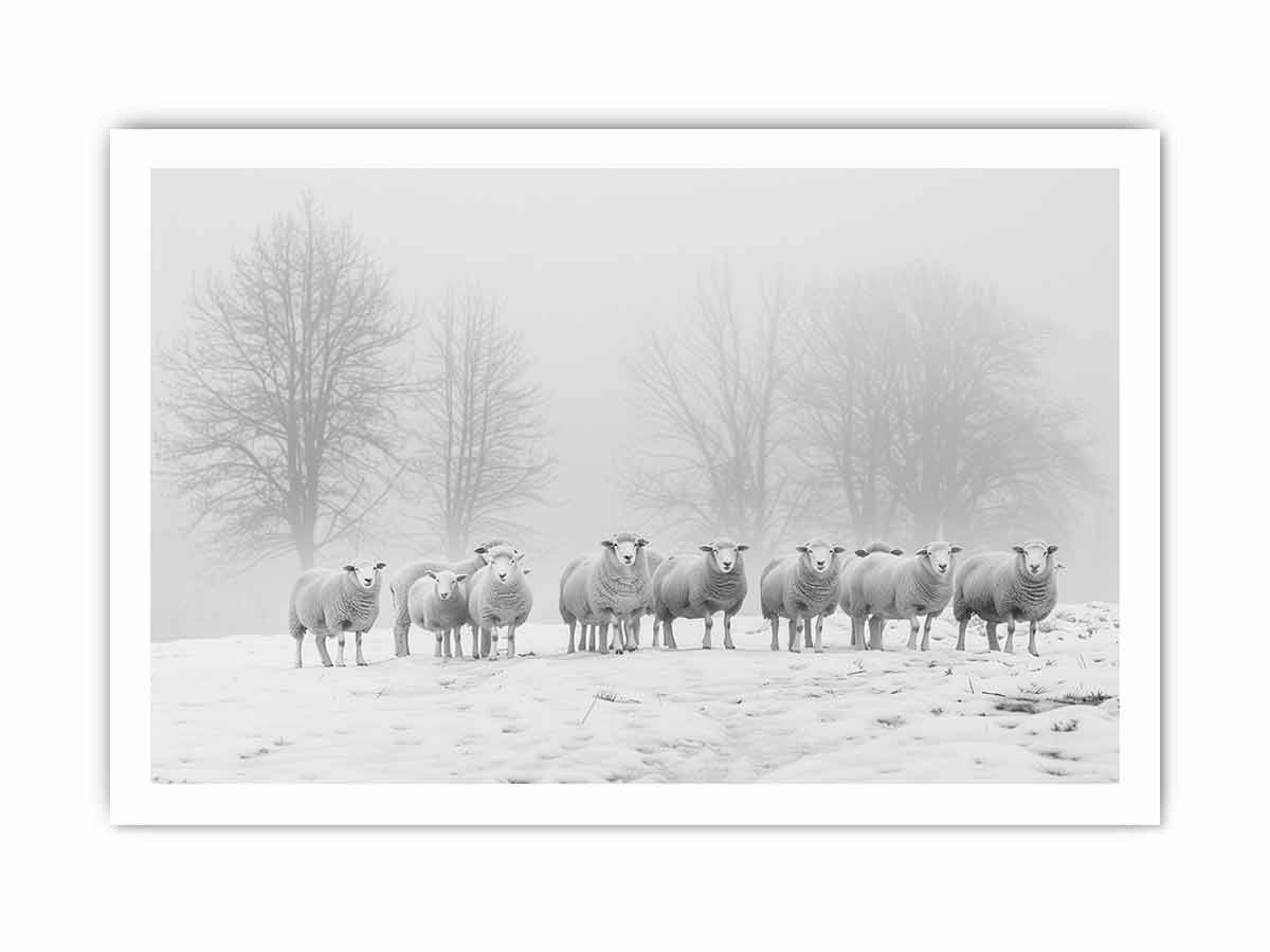 Sheep in the Field Black and white Canvas Art Print-8