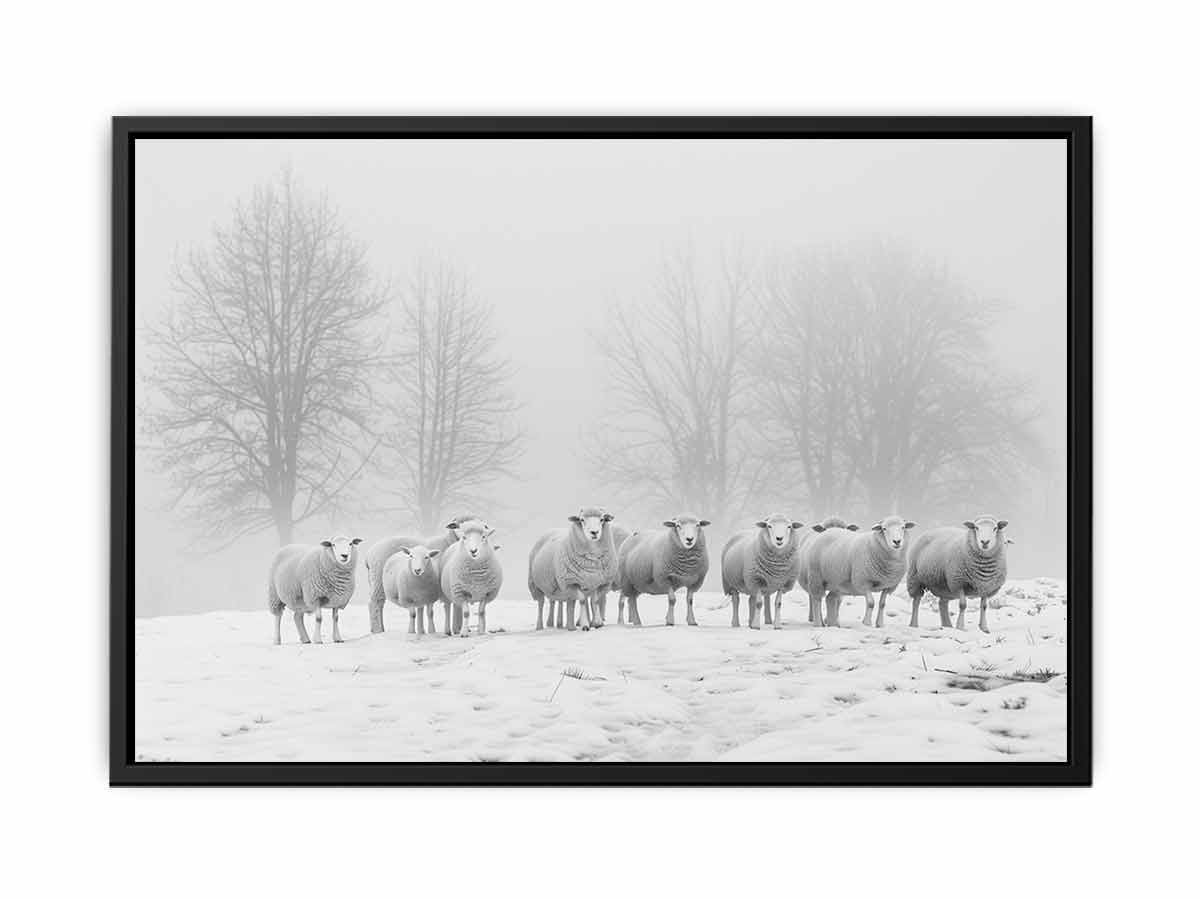 Sheep in the Field Black and white Canvas Art Print-4