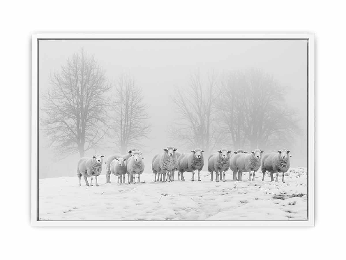 Sheep in the Field Black and white Canvas Art Print-5