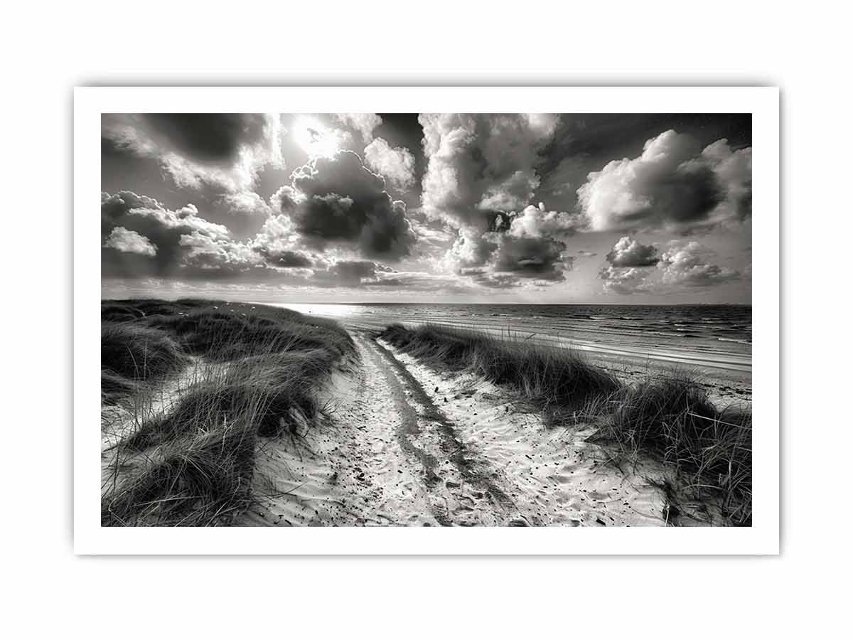 Beach Path  balck & white Canvas Art Print-8