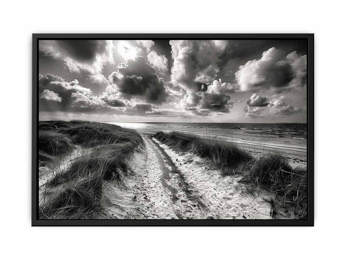 Beach Path  balck & white Canvas Art Print-4
