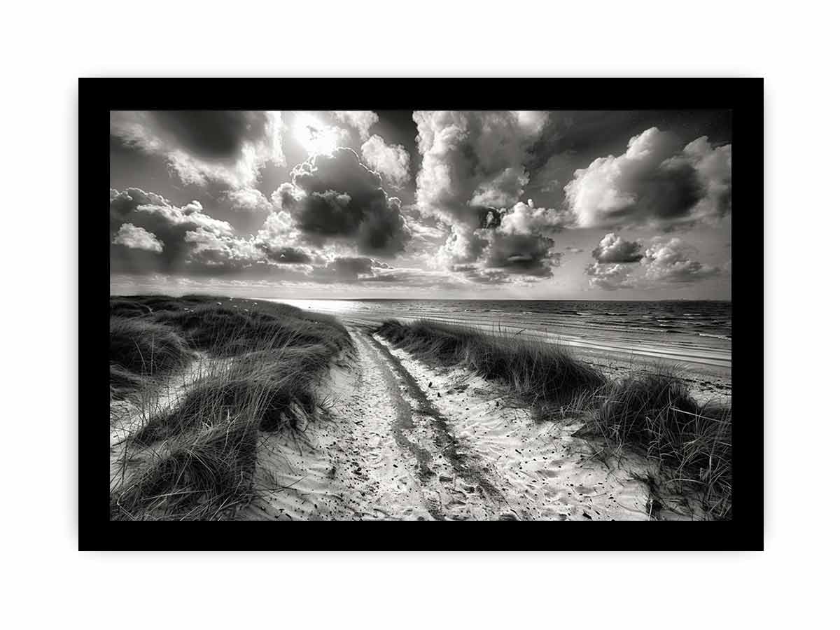 Beach Path  balck & white Canvas Art Print-7
