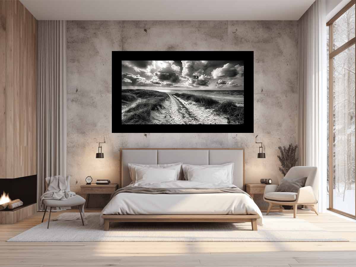 Beach Path  balck & white Canvas Art Print-1