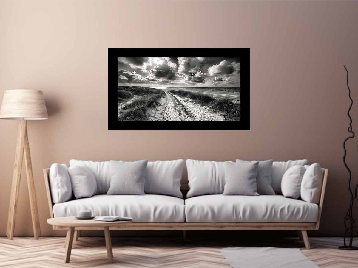 Beach Path  balck & white Canvas Art Print-2