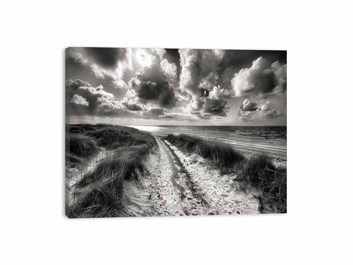 Beach Path  balck & white Canvas Art Print-3