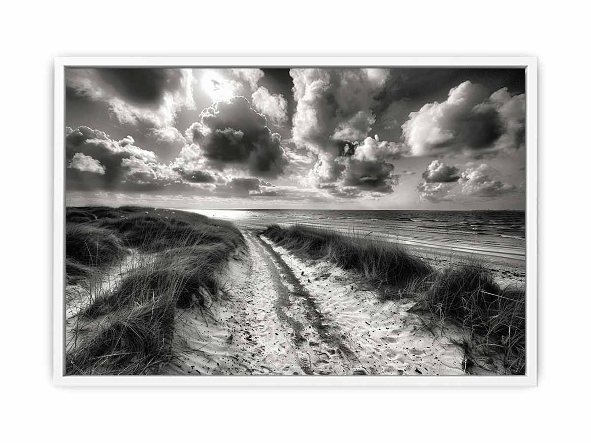 Beach Path  balck & white Canvas Art Print-5