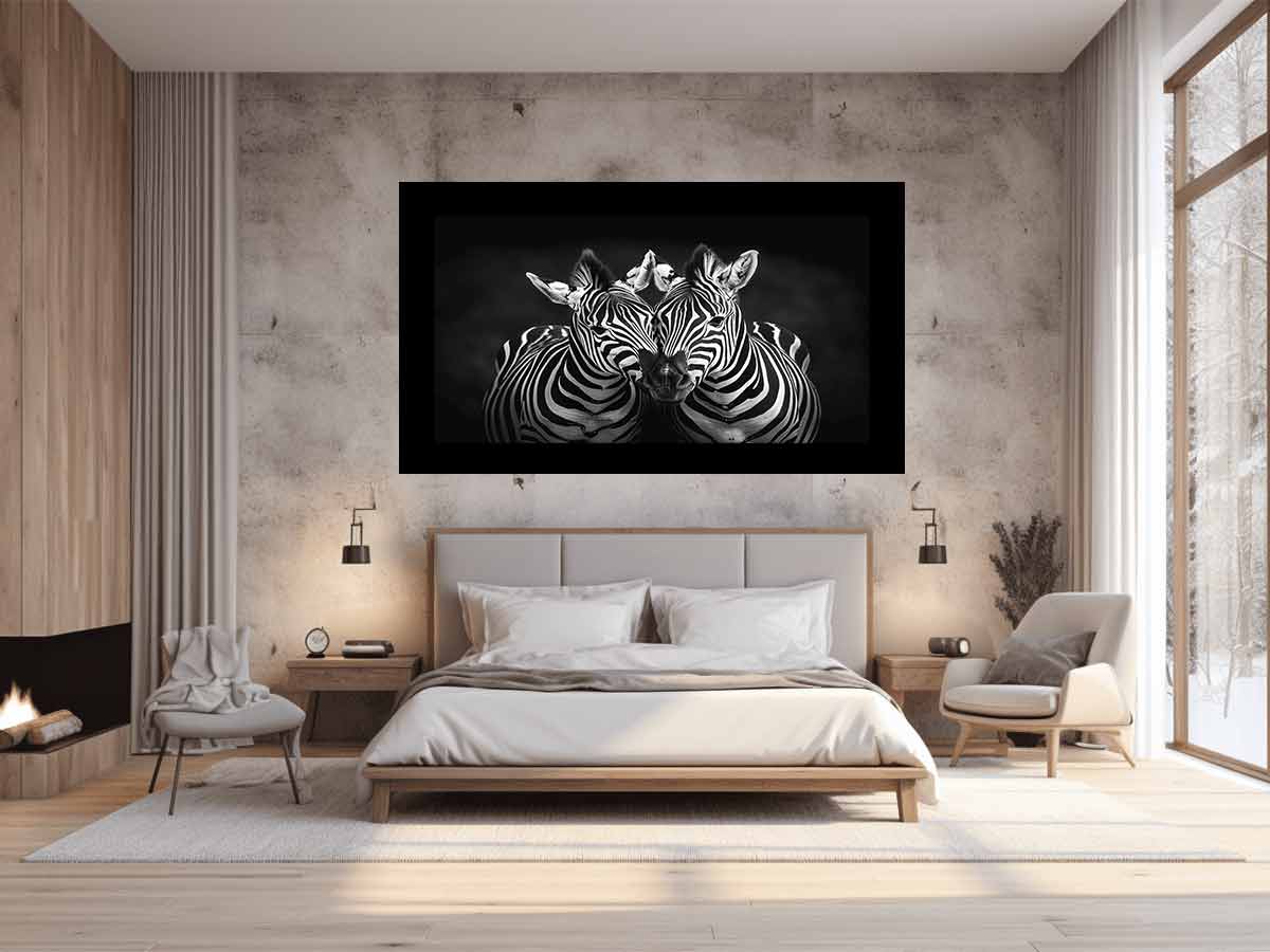 Two Zebras  bl;ack & white Photography  Canvas Art Print-1