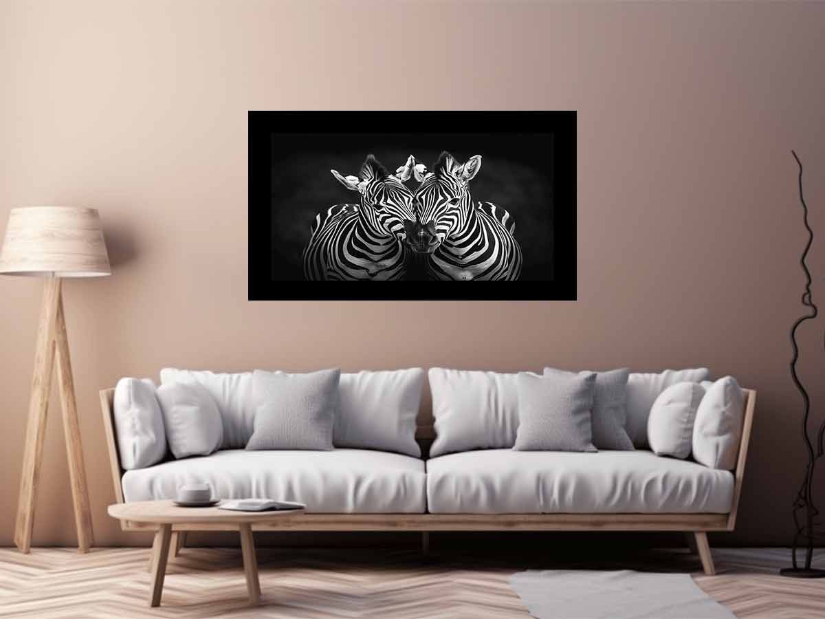 Two Zebras  bl;ack & white Photography  Canvas Art Print-2