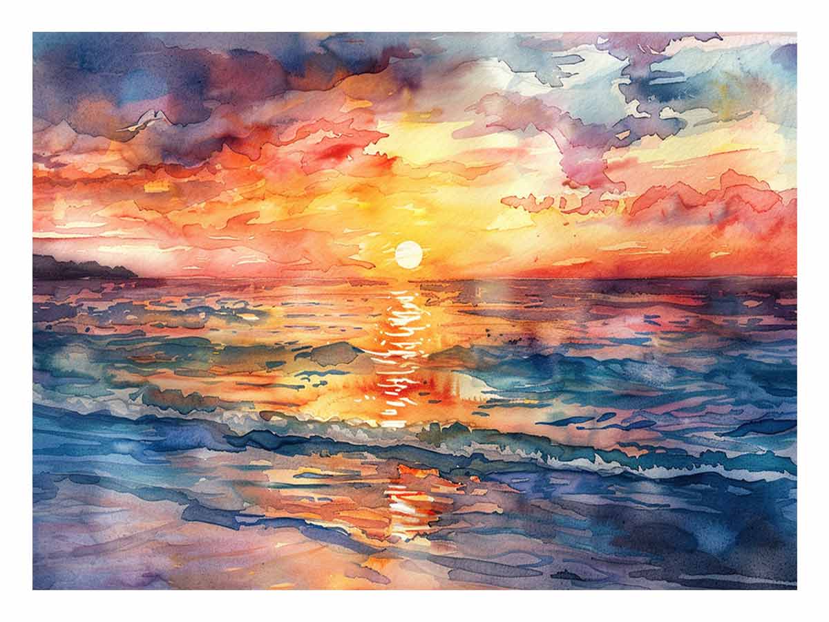 Beach  Canvas Sunset Painting Print-0