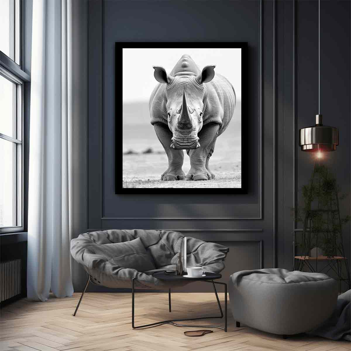 Rhino Canvas Art Print Framed Poster-2