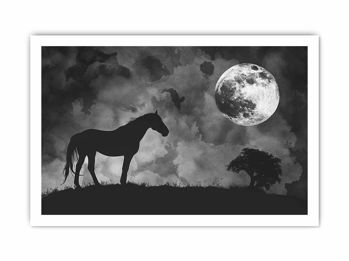 Horse & Moon Canvas Painting Print-8