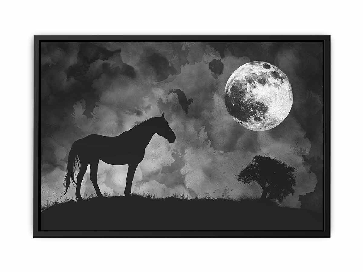 Horse & Moon Canvas Painting Print-4