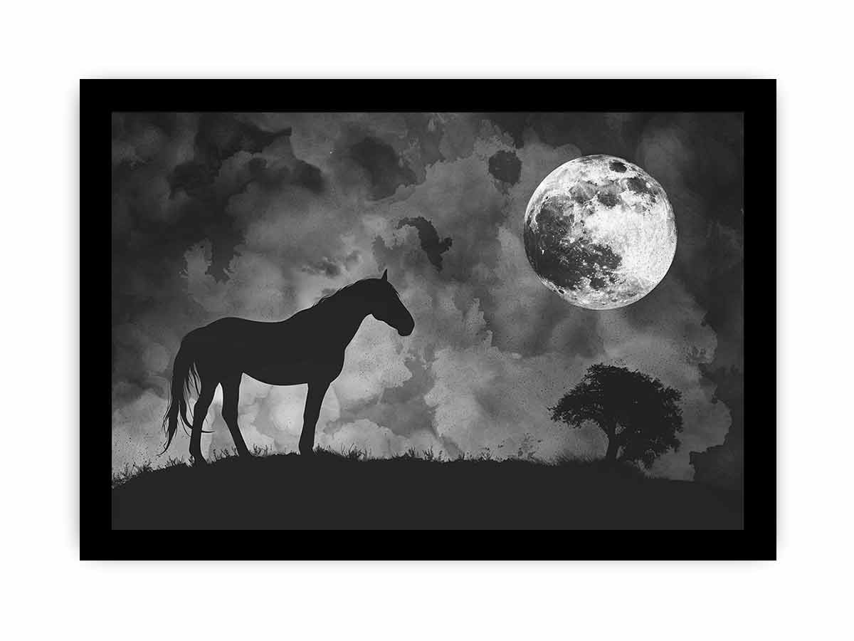 Horse & Moon Canvas Painting Print-7