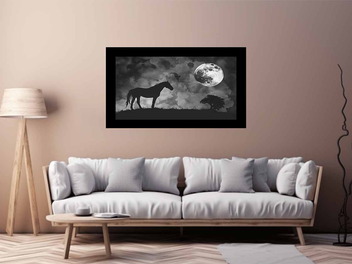Horse & Moon Canvas Painting Print-2