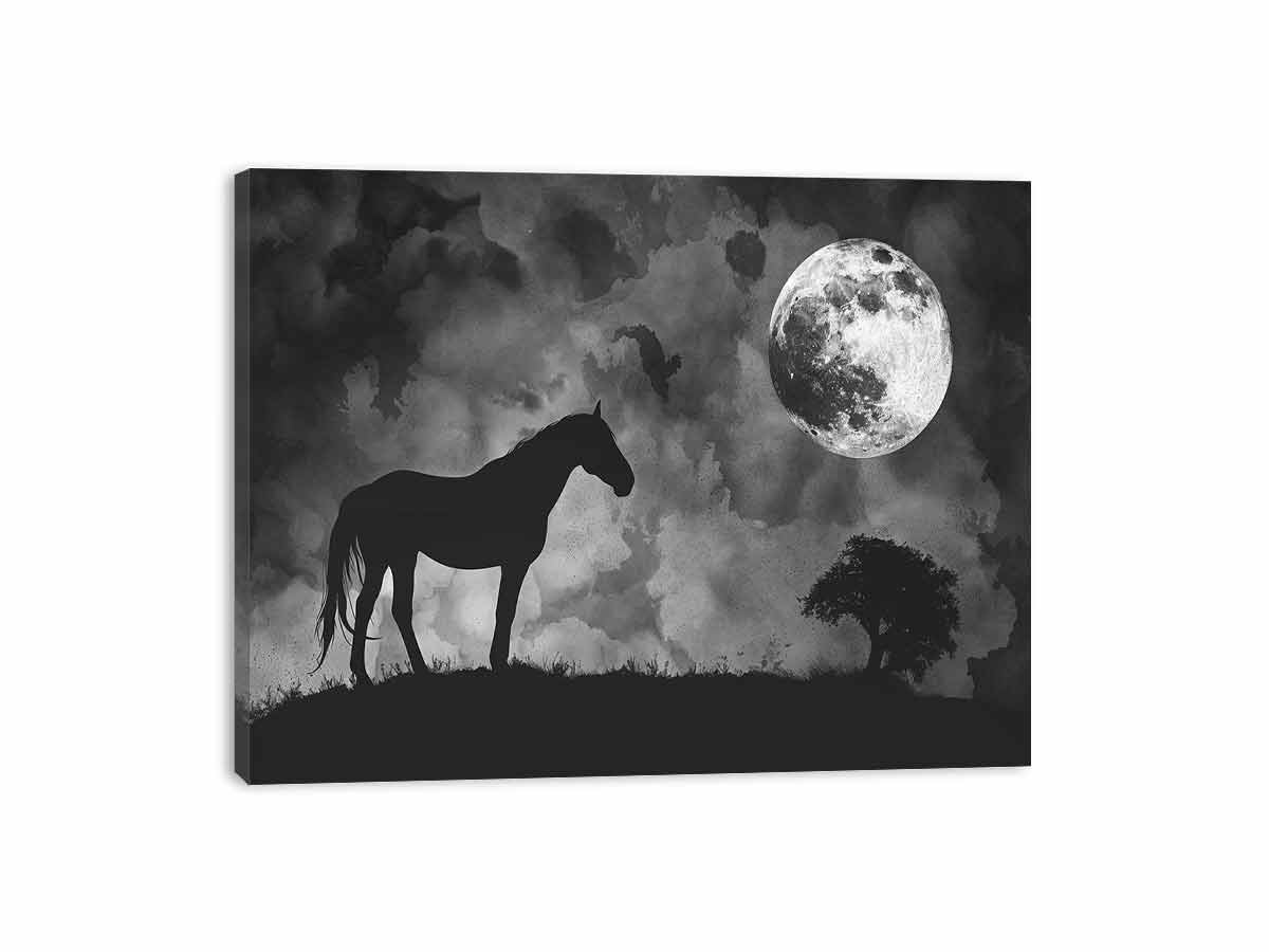 Horse & Moon Canvas Painting Print-3