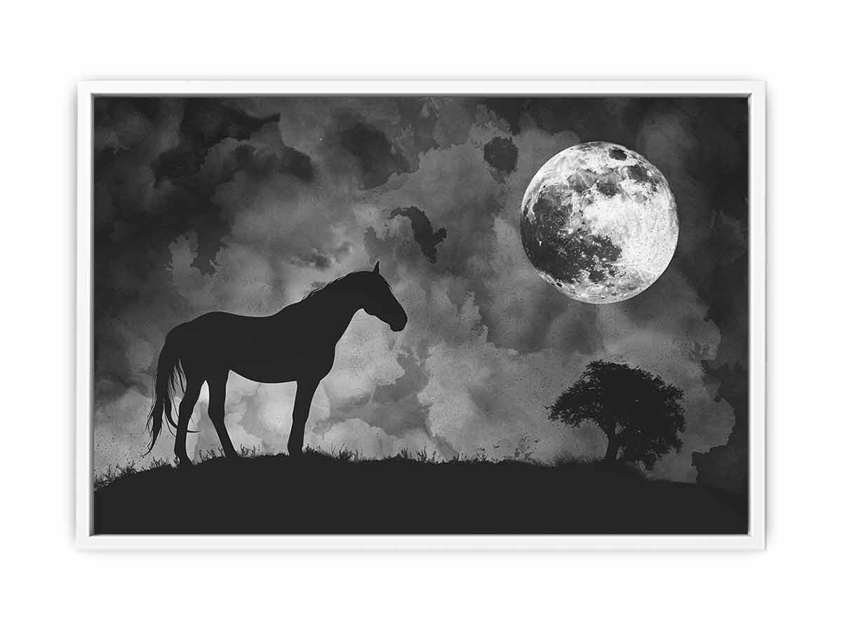 Horse & Moon Canvas Painting Print-5