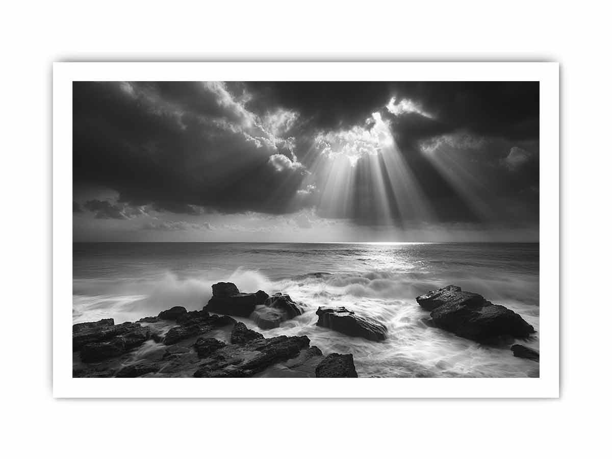 Spotlight beach Photography Black white  Canvas Art Print-8