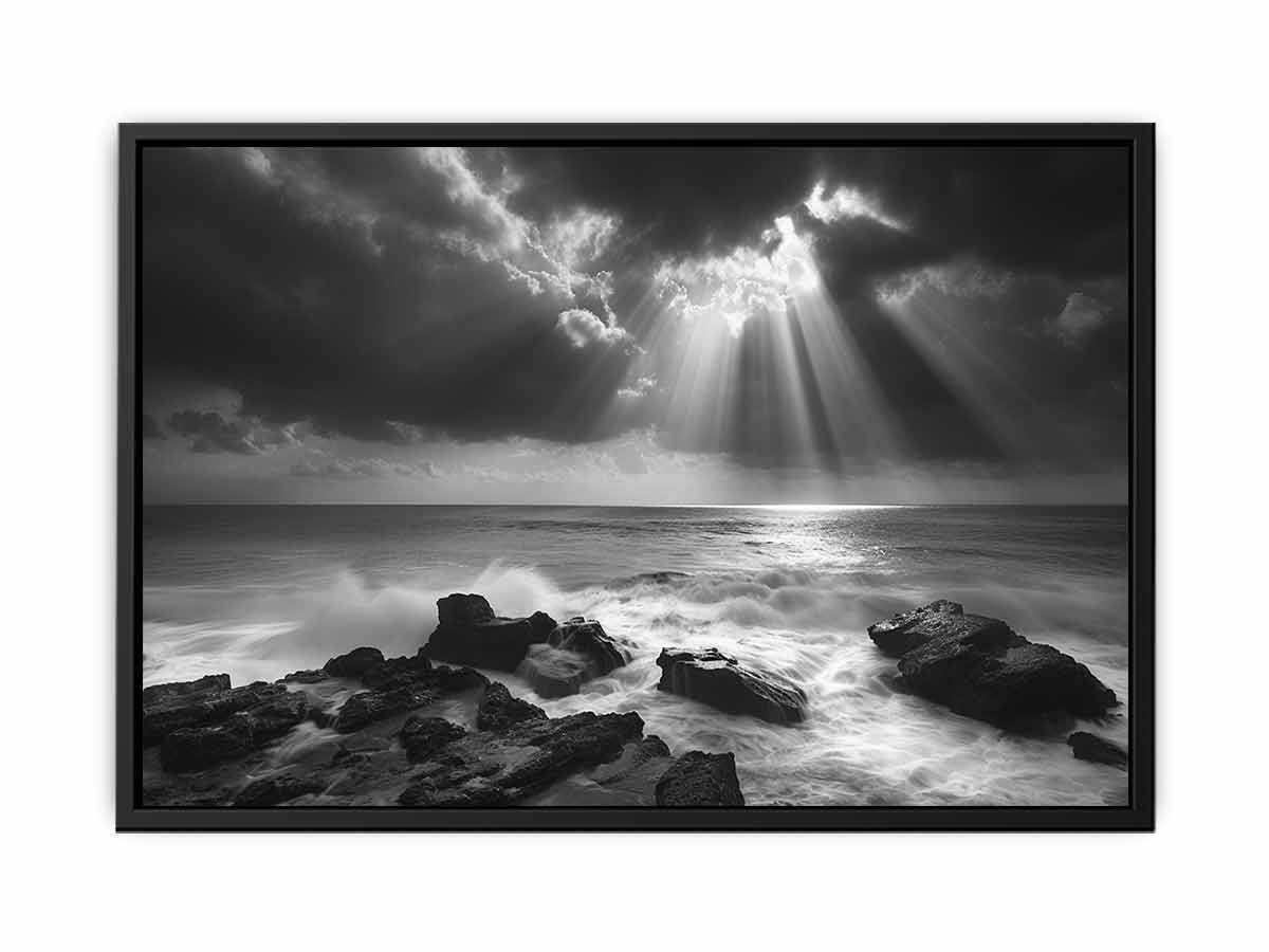 Spotlight beach Photography Black white  Canvas Art Print-4