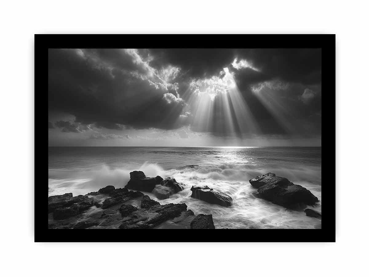 Spotlight beach Photography Black white  Canvas Art Print-7