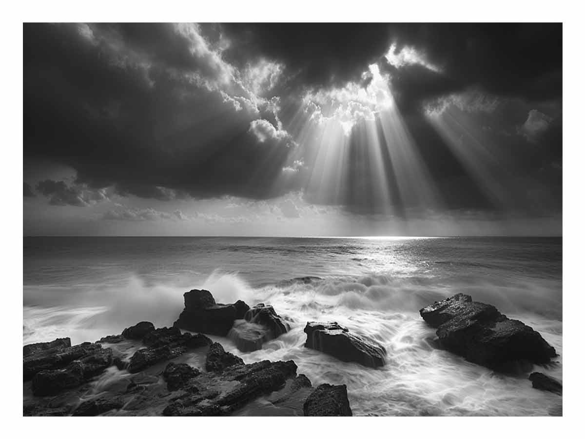 Spotlight beach Photography Black white  Canvas Art Print-0