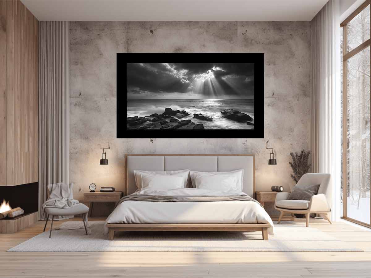 Spotlight beach Photography Black white  Canvas Art Print-1