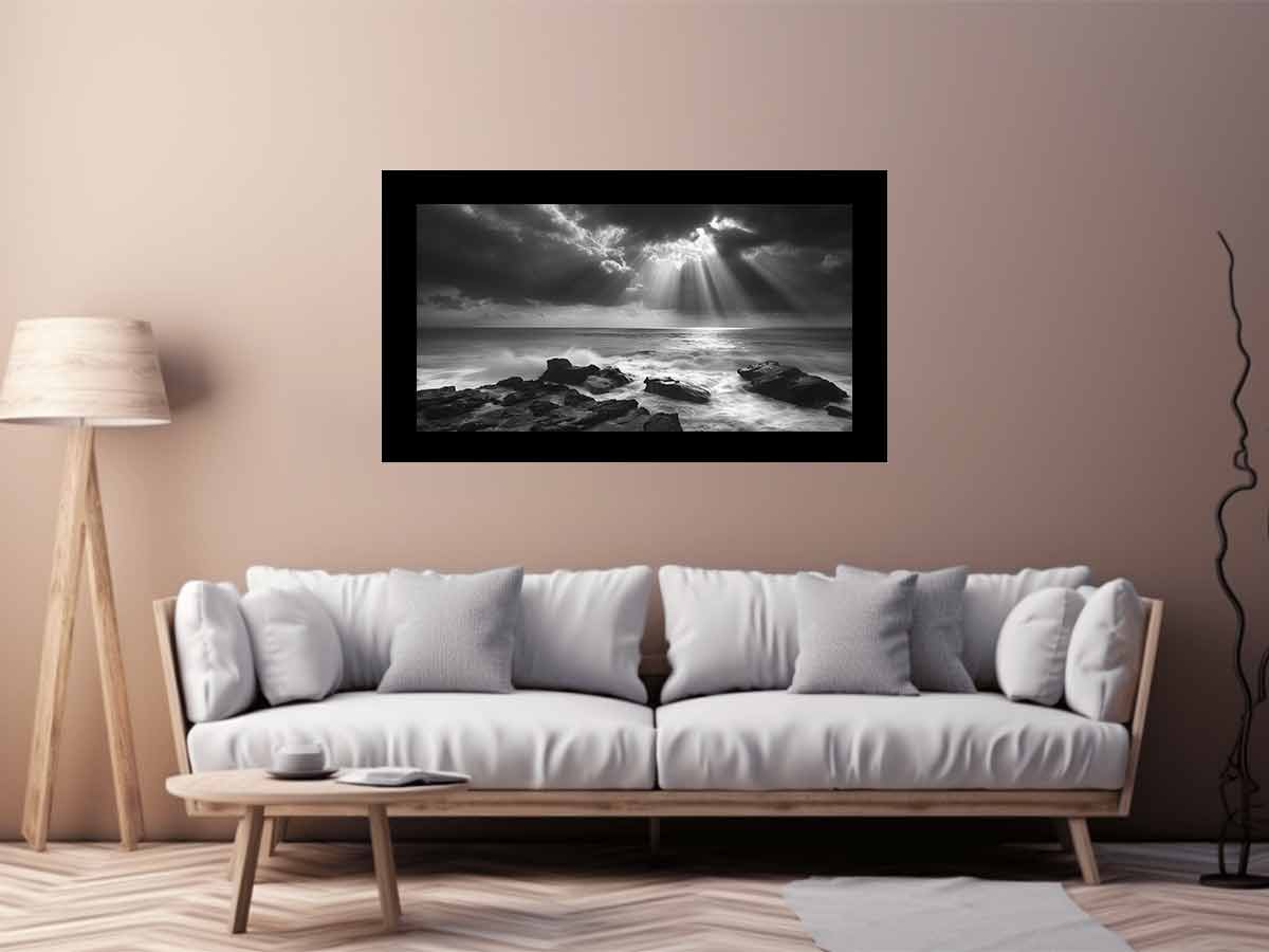 Spotlight beach Photography Black white  Canvas Art Print-2
