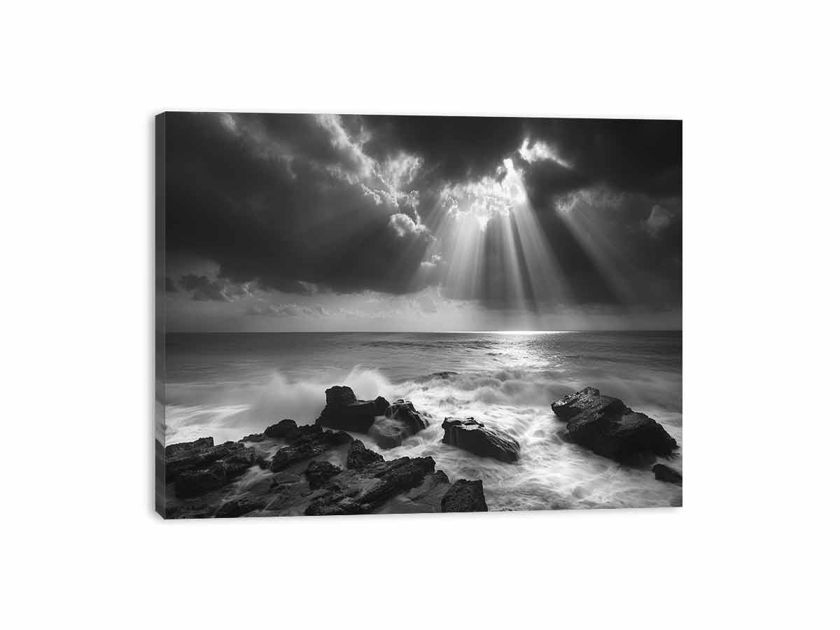 Spotlight beach Photography Black white  Canvas Art Print-3