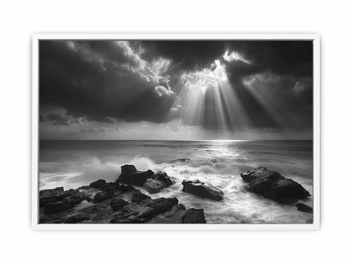 Spotlight beach Photography Black white  Canvas Art Print-5