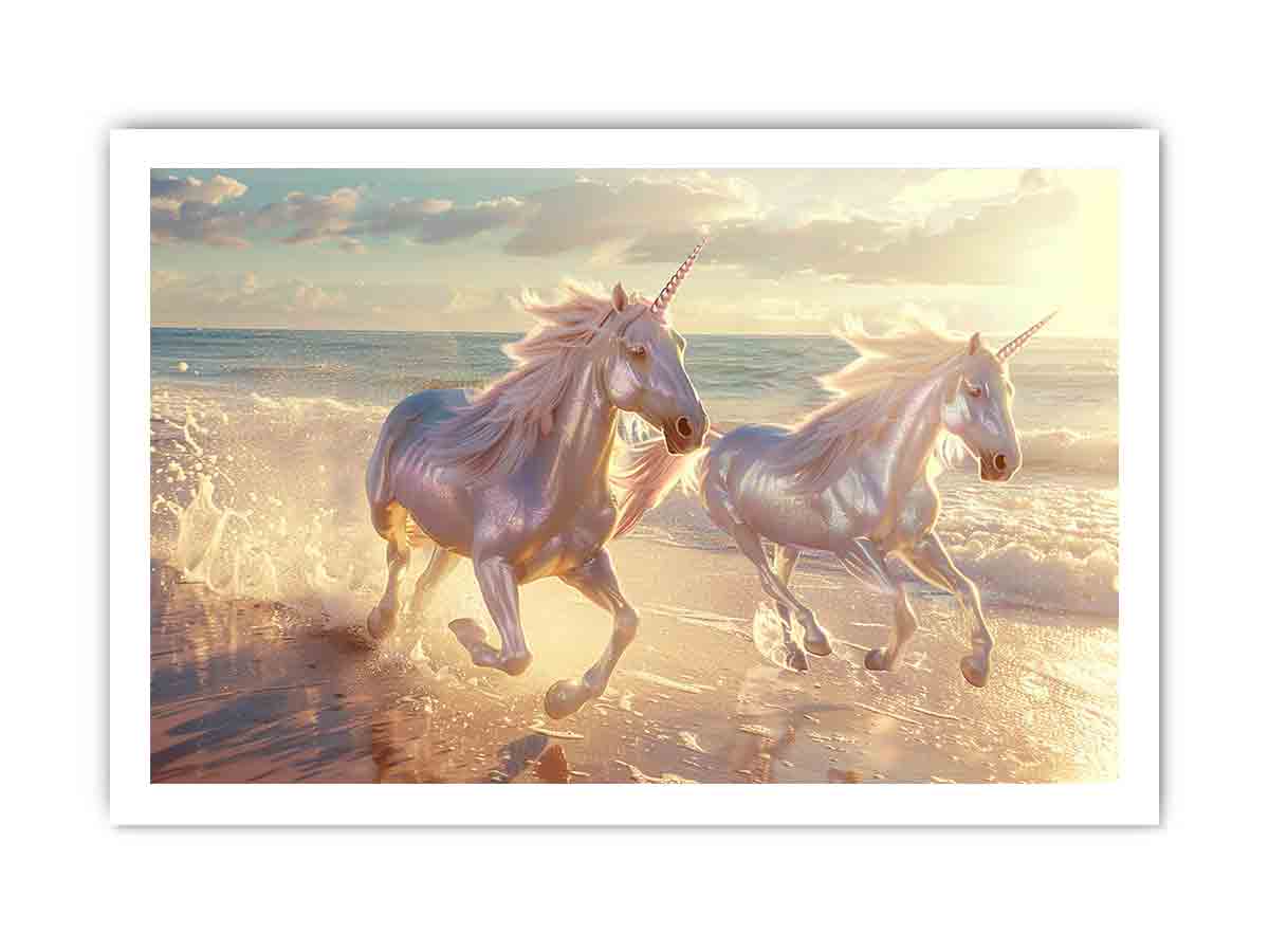 Along the Beach Unicorn Canvas Art Print-8