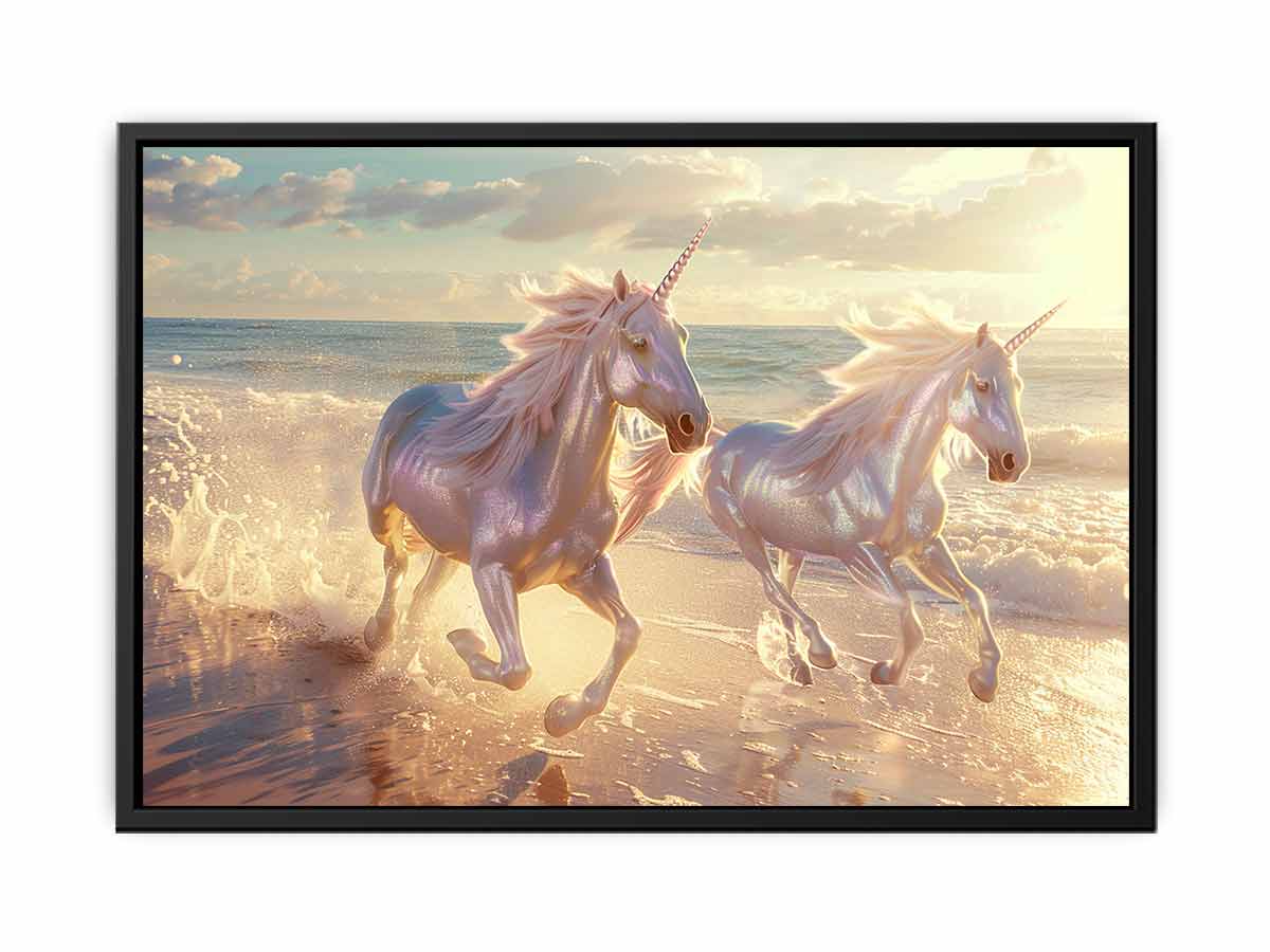 Along the Beach Unicorn Canvas Art Print-4