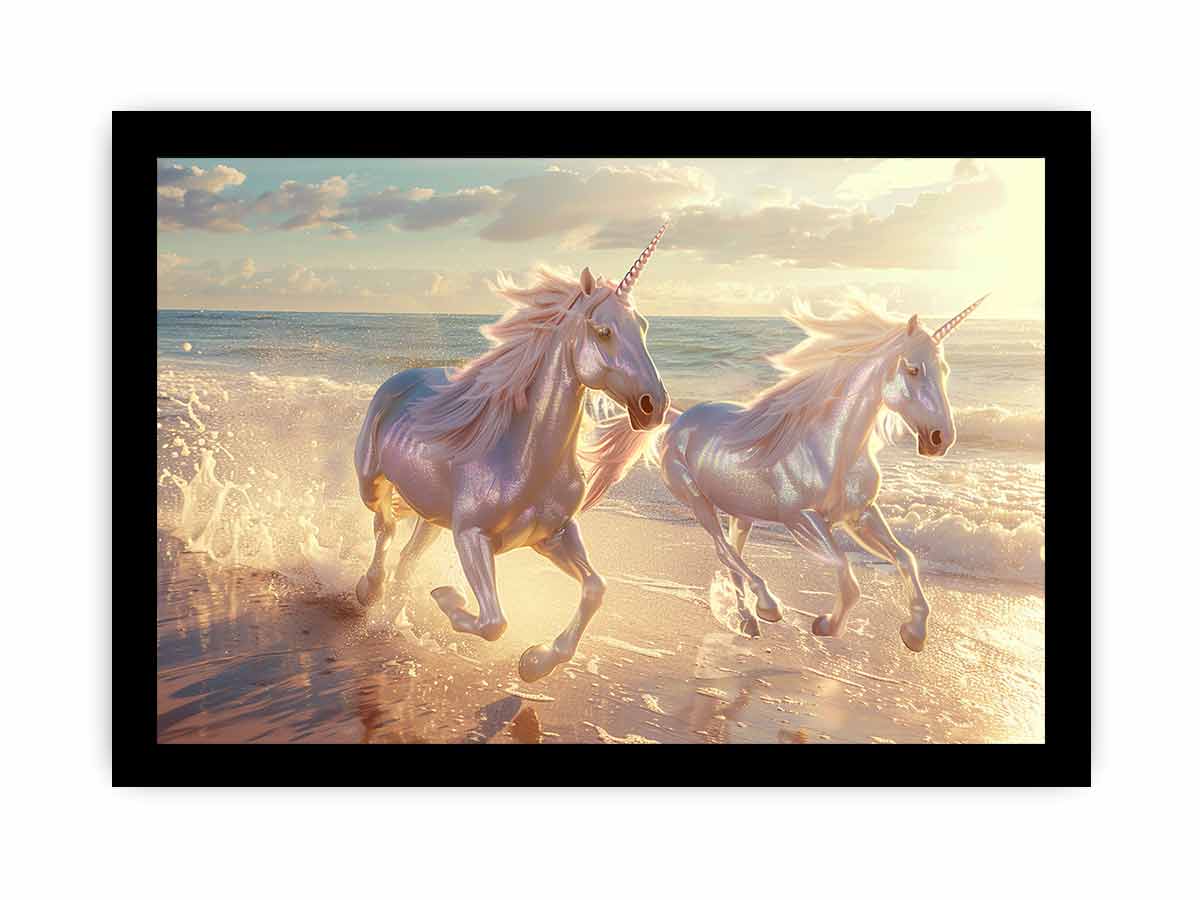 Along the Beach Unicorn Canvas Art Print-7
