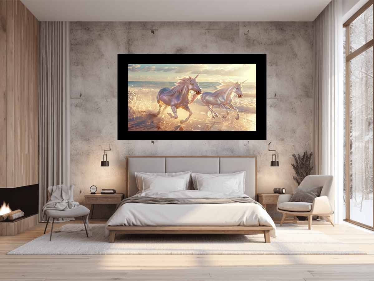 Along the Beach Unicorn Canvas Art Print-1
